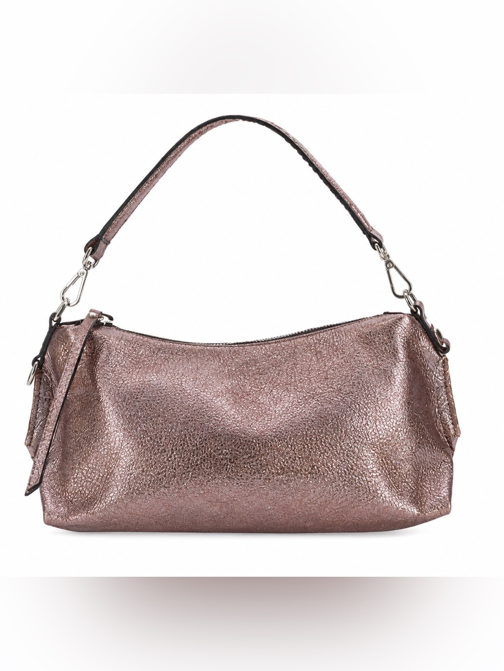 GIANNI CHIARINI Metallic Rose Pink Pebbled Leather Bag with crossbody strap